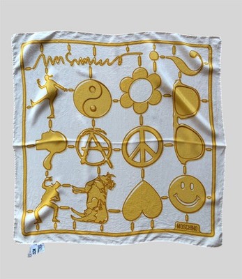 MOSCHINO Vintage Love Peace 100% Silk Yellow Square Scarf
