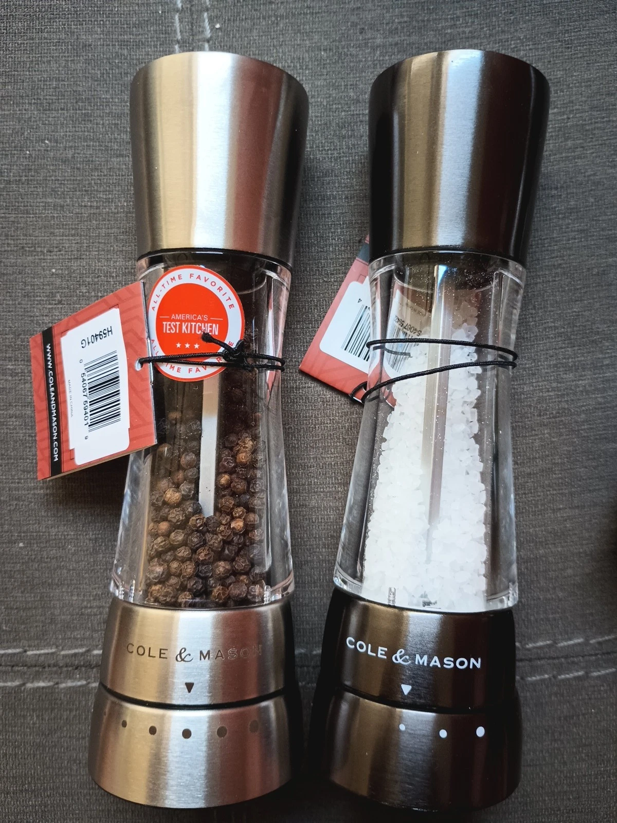 Set 2 Cole & Mason Derwent Stainless Steel Adjustable Salt & Pepper Mill 7.5"