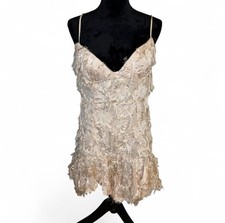 PrettyLittleThing Nude V Neck Frill Mini Dress Size 8 Brand New With Tags