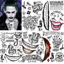 5 Sheets 3D Joker Tattoos Hand Halloween Makeup Kit, Prison Ghost Clown Damaged