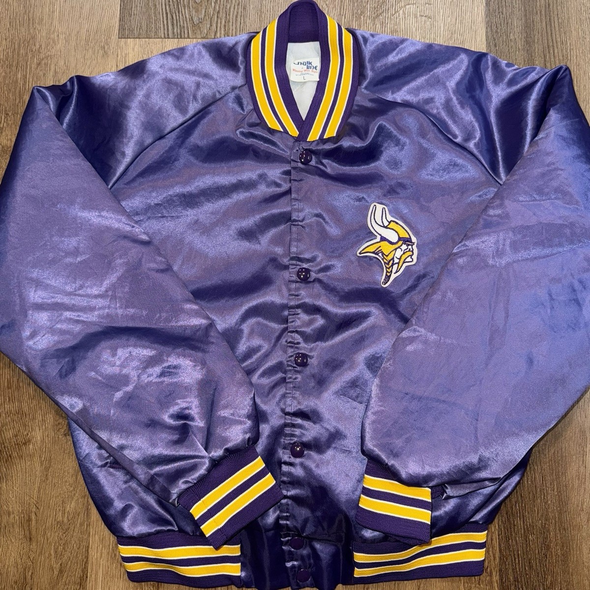 Minnesota Vikings Jacket Satin Chalk Line Bomber Coat Vintage 80s