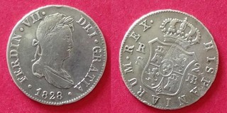 ESPAGNE 2 reales 1828 Ferdinand VII argent 5 8g. Diamètre 26mm