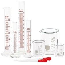 Glass Graduated Cylinder Set 10ml 25ml 50ml 100ml, Thick Glass Beaker Set 50m...