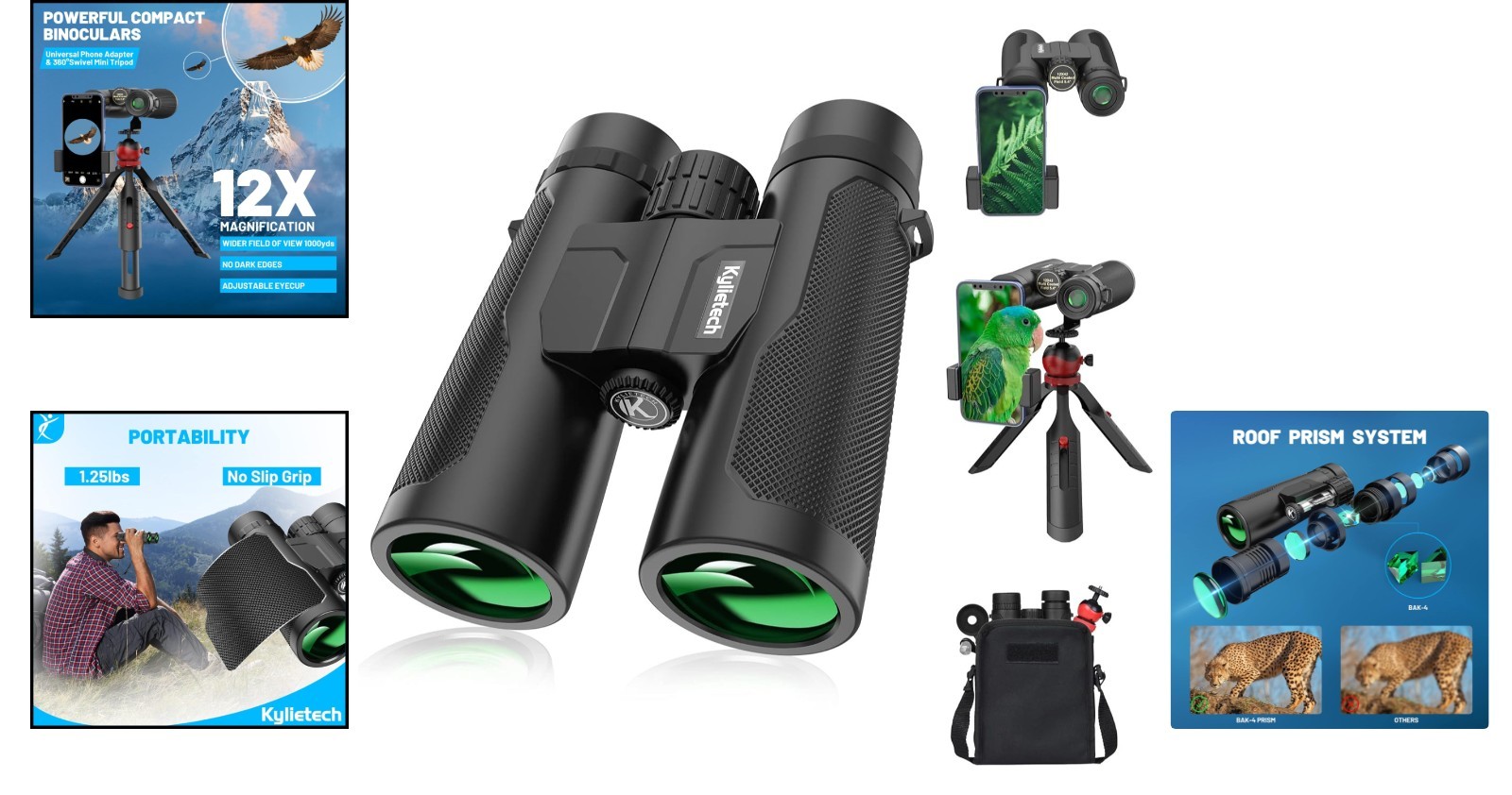 Jumelles 12x42 compactes pour observation des oiseaux avec trepied