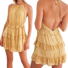 Lulus Ruffled Halter Dress Size XS Mini Downright Darling Mustard Yellow