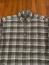 Vintage 90's Polo Ralph Lauren The Big Shirt L Blue Gray Plaid Pony Button Down
