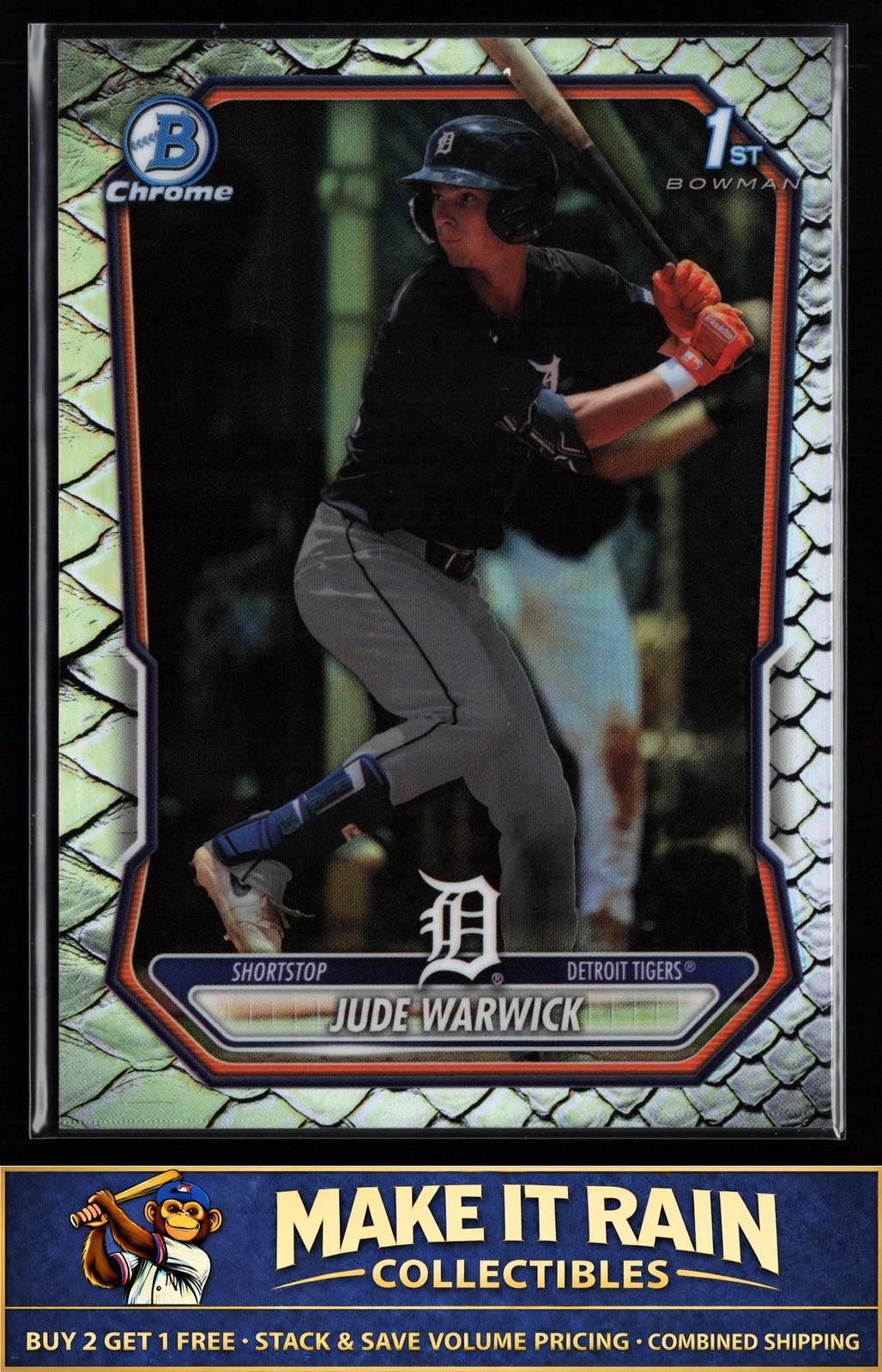 Jude Warwick 1st 2026 Bowman Chrome Prospects Reptilian Refractor #BCP-58 Tigers