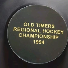 1994 OLD TIMERS REGIONAL HOCKEY CHAMPIONSHIP VICEROY MFG. PUCK Made-🇨🇦 VINTAGE