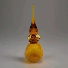 Vintage Blenko Rainbow Empoli Glass Amber Crackle Decanter 1960s Mid Century