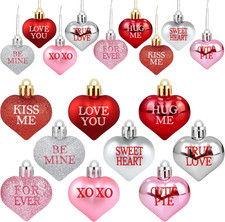 36 PCS Valentine'S Day Heart Hanging Ornaments Red Pink Silver Glitter Heart Sha