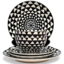 6pc Set Thyme & Table Medallion Stoneware Dinner Service For 2 Plates Bowls