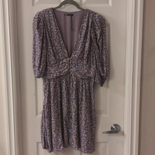 Zara Purple Floral A-Line Dress V-Neck 3/4 Sleeve Short Size L