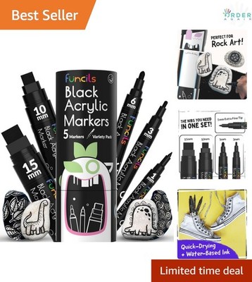 Acrylic Paint Marker Set Black Fine & Jumbo Tips 1mm to 15mm Multi-Surface