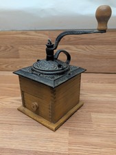 Vintage Coffee Grinder Mill Wood w/Dovetailed Corners Cast Iron Handle Works