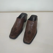 Crossroads Vintage Brown Leather Square Toe Block Heel Mules Womens 7M Western