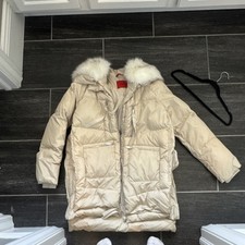 MAX&Co. Beige Quilted Long Coat Womens Faux F...