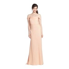 Jenny Yoo Sabine Chai Pleated Cold-Shoulder Dress Peach Womens Size 6