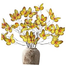 6Pcs Artificial Butterfly Branche, 3D Butterflies Yellow Orange Butterfly
