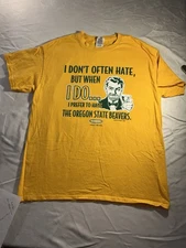 Gilden Large Yellow Smack Talkin’ Tee-“ I Prefer To Hate  Oregon State Beavers.