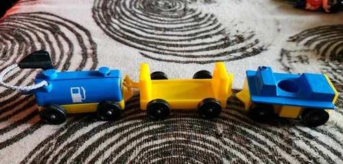 Vintage Fisher Price Little People Airport Blue Tram Luggage Tanker Trolley Cart