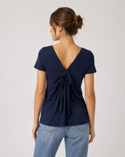 BANANA REPUBLIC Limited Edition Blouse XS Blue 100 Supima Cotton Tie Back