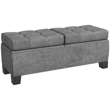 46" Storage Ottoman Bench, Upholstered End of Bed Bench with Steel Frame
