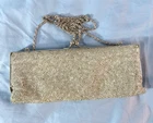 Vintage LA REGALE BEADED PURSE BAG Clutch or Chain Strap SILVER GLASS BEADS