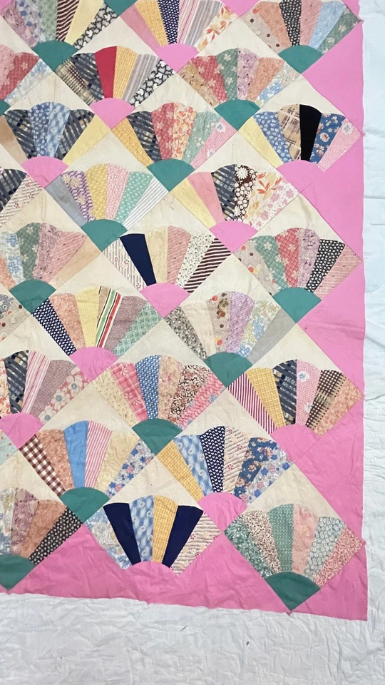 Vintage Fan quilt/Grandmother's Fan Quilts Top Hand Stitched 86x56 inches - Image 4 of 4