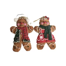 Mr & Mrs Gingerbread Man Large Christmas Holiday Ornaments 6"