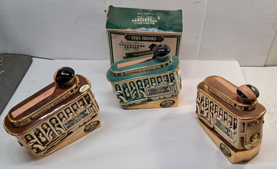 3x Vintage 1968 Ezra Brooks Trolley CABLE CAR Powell & Hyde Sts Whiskey Decanter