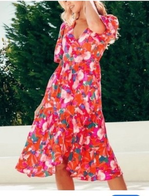 Anthropologie Abel The Label Floral High Low Midi Dress Flutter Sleeve Sm Rayon
