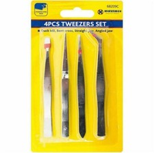 Stainless Steel inox 4pc Tweezer Set -Duckbill, Bent Cross,Straight, Angled jaw