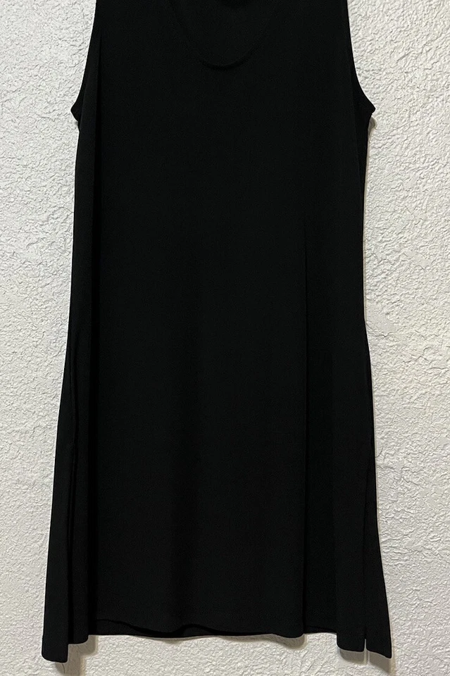 Apostrophe Little Black Mini Dress Rayon Blend Women S Pullover Scoop Neck Slits - Image 3 of 4