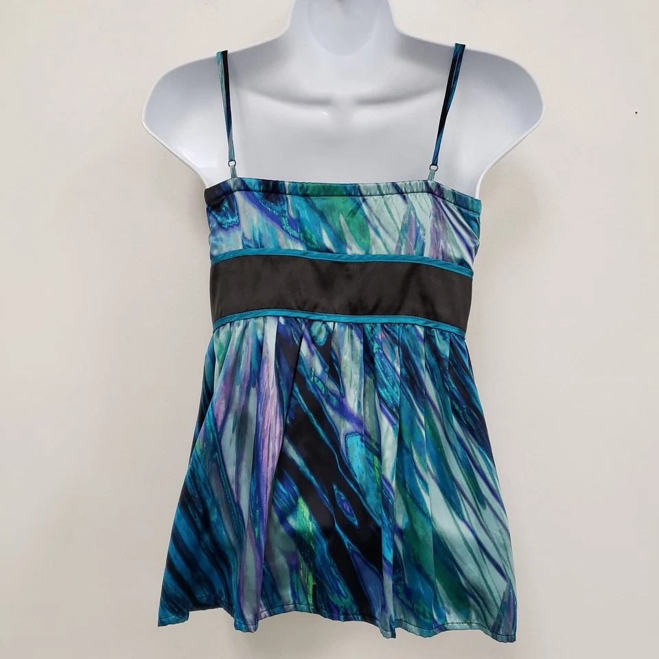 Vintage Love Tease Womens Satin Babydoll Tank Top Size S Blue Beaded Artsy Y2K - Image 3 of 4