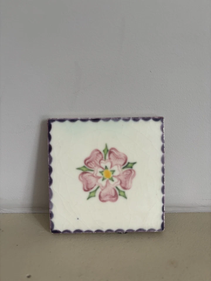 Juego de 2 azulejos de flores de Pilkington vintage pintados a mano Foto 2 de 4