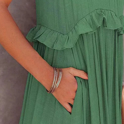 Womens Summer Maxi Dress Sleeveless Halter Neck Flowy Ruffle Hem Long Boho Dress - Picture 14 of 32