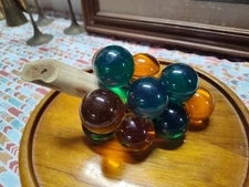 Vintage MCM  Green & Amber  Glass Lucite Grapes On  Drift Wood  MID CENTRY ART