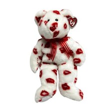 Ty Beanie Buddy Smooch Bear 2001 Lips Hearts Valentine Plush w/ Tag 14"
