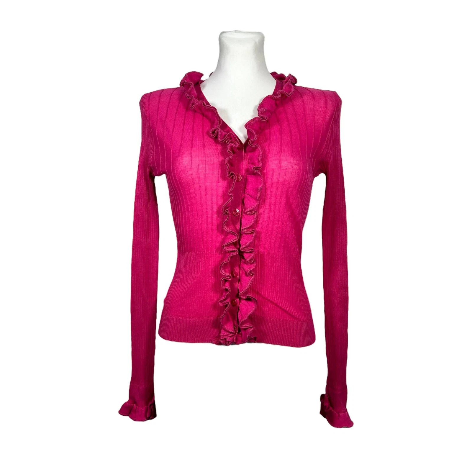 Anne Fontaine Paris Pink Rib Knit Fitter Cardigan Sweater Women's Size 38