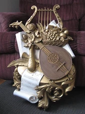 Syroco Homco Home Interiors Music Wall Hanging Plaque #7236 Goldtone 1971