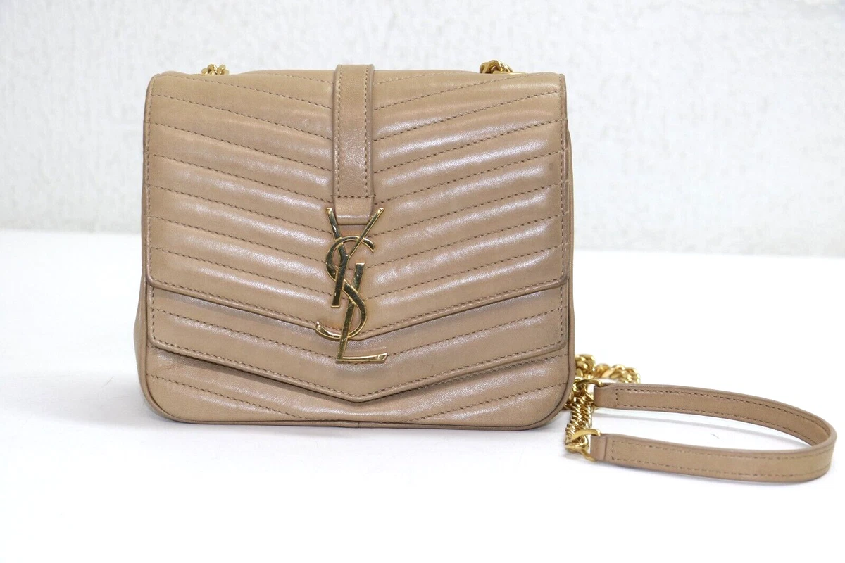Saint Laurent Sulpice Flap Bag Matelasse Chevron Leather Small Neutral