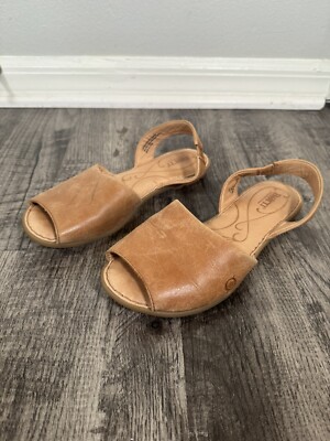 Born Womens Brown Leather Trang Sandals Slip On Flats Cushion
