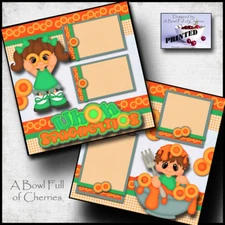 UhOh Spaghettios 2 premade scrapbook pages printed paper piecing Boy Girl Cherry