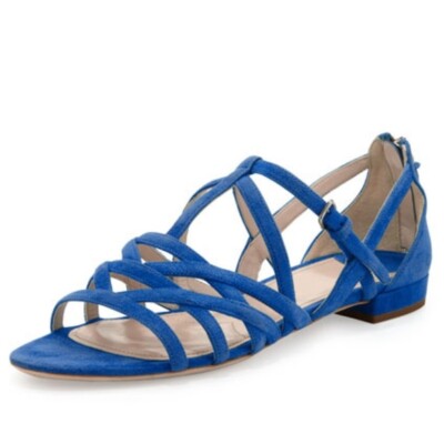 MIU MIU AMAZING COBALT SUEDE FLAT GLADIATOR SANDALS