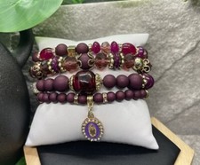 4 PC Handmade Beaded 7  Plus Stretch Virgin Mary Charm Bracelet Set B3569