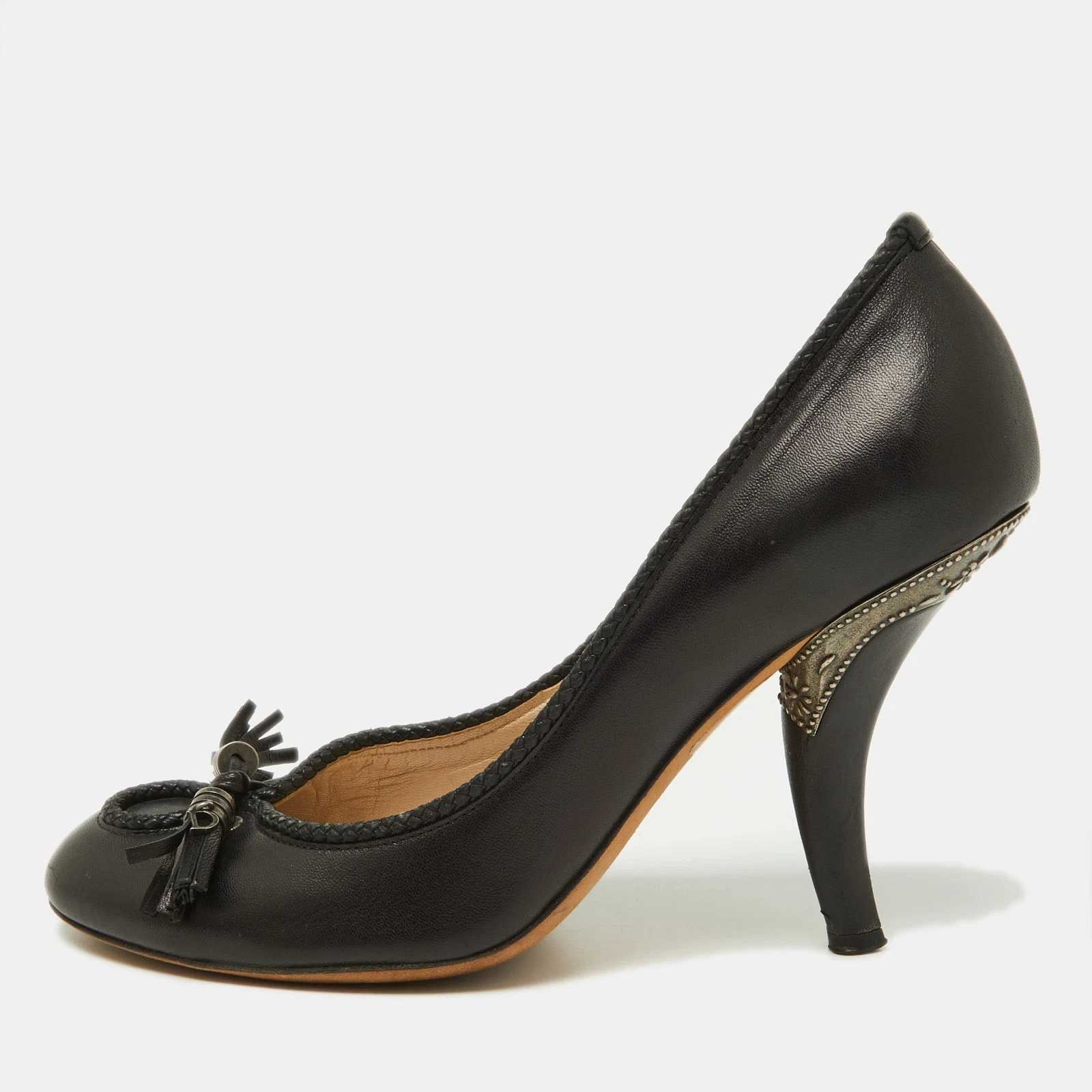 Escarpins bout rond Dior en cuir noir gland taille 36,5