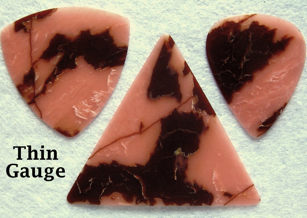 3 Orange Marbled Vintage Guitar Picks - Thin Gauge - 3 Shapes