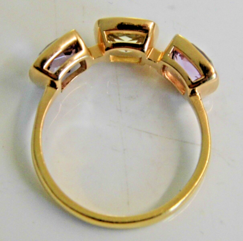 STUNNING LARGE 18ct GOLD PRASIOLITE & AMETHYST RING 1 1/2 Carat each stone SizeW - Picture 4 of 15