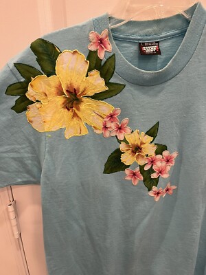 トップス ameri VINTAGE FLOWER EMBROIDERY SHIRT Vintage 90s Hand Painted Appliqué Floral Short Sleeve T-Shirt Sz L