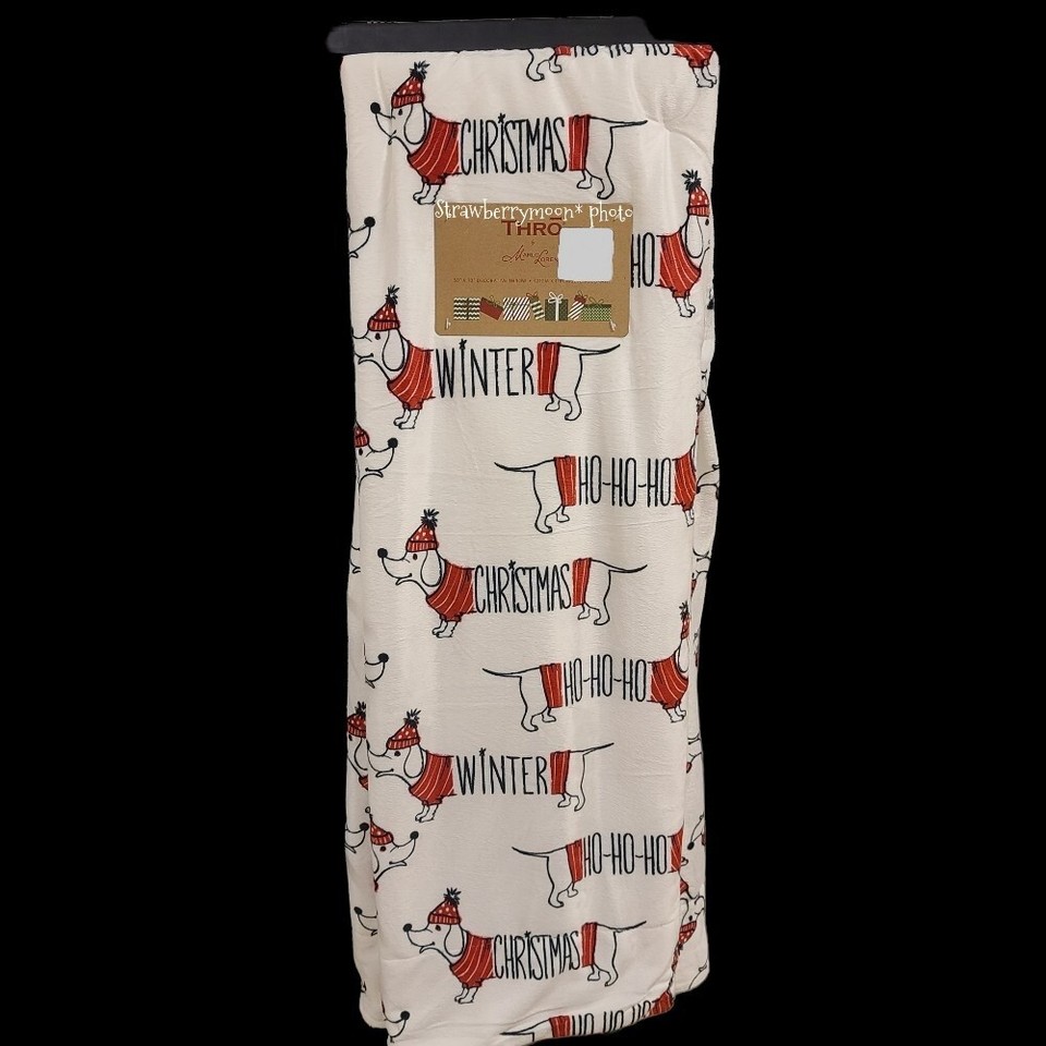 2pc Set Santa Dachshund Dog Throw Pillow & Sherpa Christmas Throw